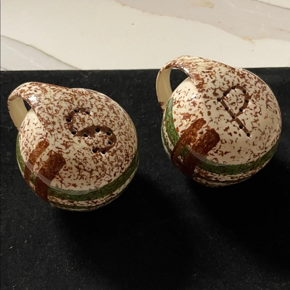 Speckled Ceramic Salt and Pepper Shakers with Green Band